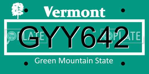GYY642 Vermont License Plate