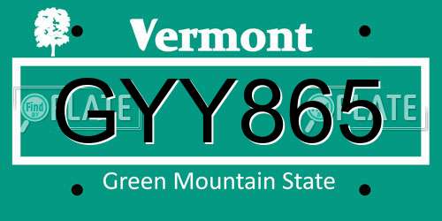 GYY865 Vermont License Plate
