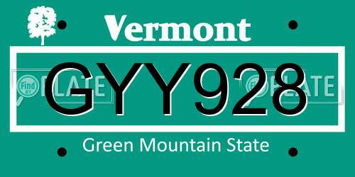 GYY928 Vermont License Plate