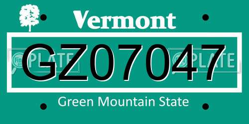 GZ07047 Vermont License Plate