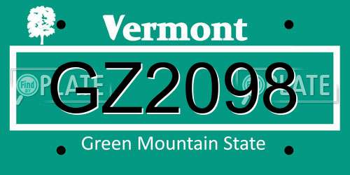 GZ2098 Vermont License Plate