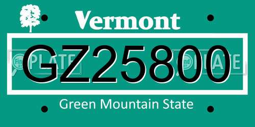 GZ25800 Vermont License Plate
