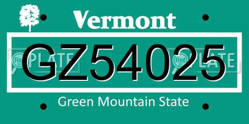 GZ54025 Vermont License Plate
