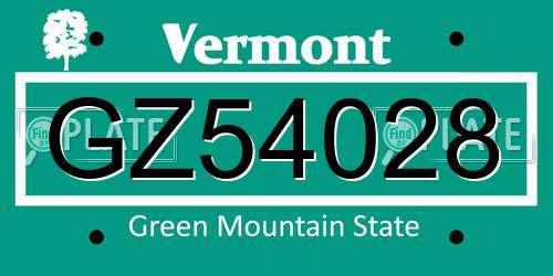 GZ54028 Vermont License Plate