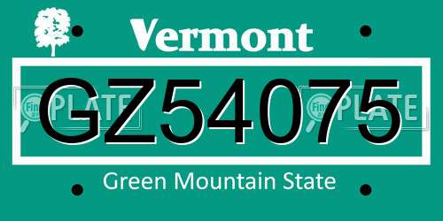 GZ54075 Vermont License Plate