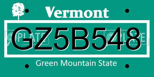 GZ5B548 Vermont License Plate