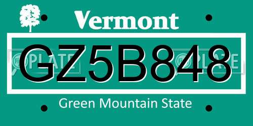 GZ5B848 Vermont License Plate