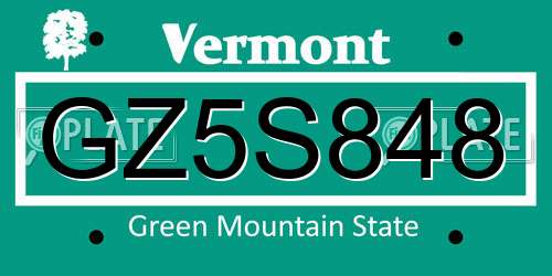 GZ5S848 Vermont License Plate