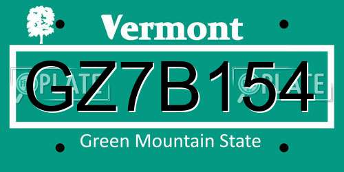 GZ7B154 Vermont License Plate