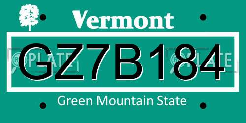 GZ7B184 Vermont License Plate