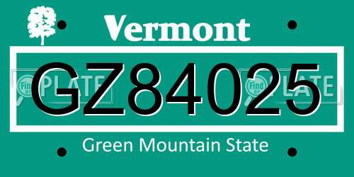 GZ84025 Vermont License Plate