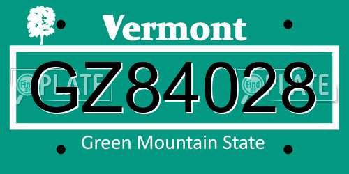 GZ84028 Vermont License Plate