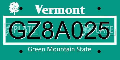 GZ8A025 Vermont License Plate