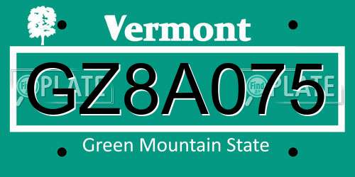 GZ8A075 Vermont License Plate