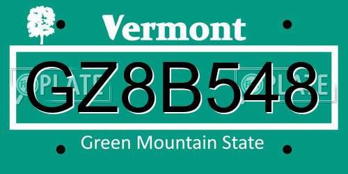 GZ8B548 Vermont License Plate