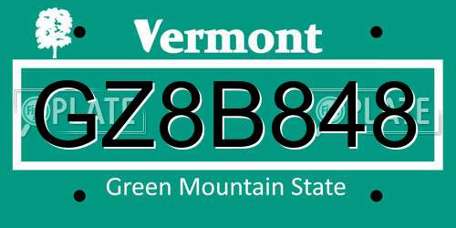 GZ8B848 Vermont License Plate