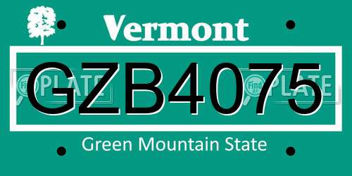 GZB4075 Vermont License Plate