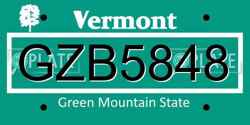 GZB5848 Vermont License Plate