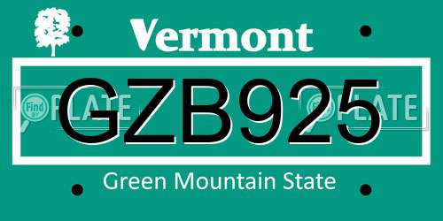 GZB925 Vermont License Plate