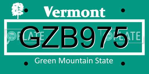 GZB975 Vermont License Plate