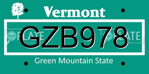 GZB978 Vermont License Plate