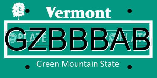GZBBBAB Vermont License Plate