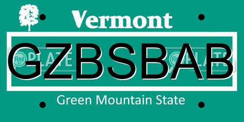 GZBSBAB Vermont License Plate