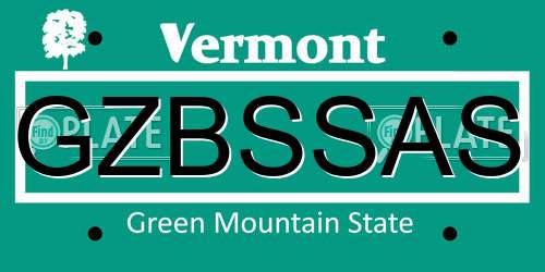 GZBSSAS Vermont License Plate