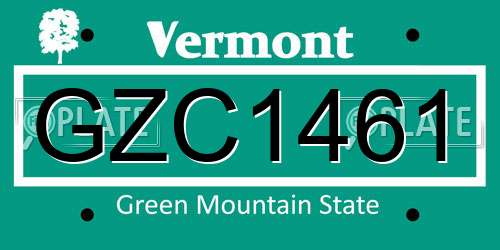 GZC1461 Vermont License Plate