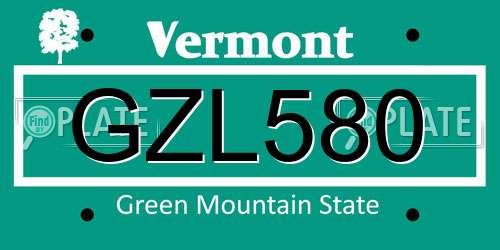 GZL580 Vermont License Plate