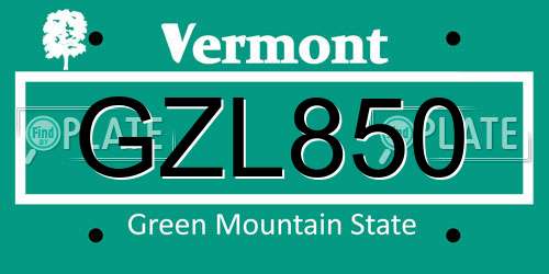 GZL850 Vermont License Plate