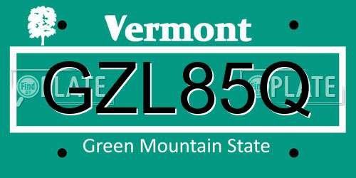 GZL85Q Vermont License Plate