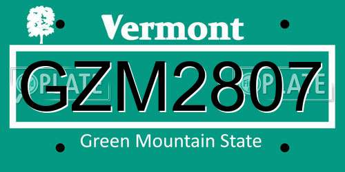 GZM2807 Vermont License Plate