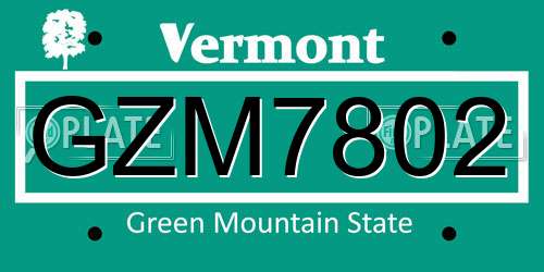 GZM7802 Vermont License Plate