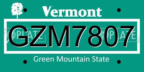 GZM7807 Vermont License Plate