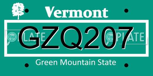 GZQ207 Vermont License Plate
