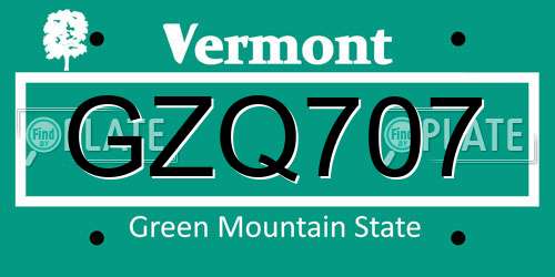 GZQ707 Vermont License Plate