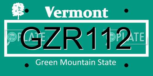 GZR112 Vermont License Plate