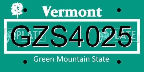 GZS4025 Vermont License Plate