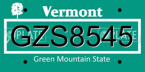 GZS8545 Vermont License Plate