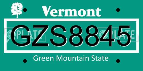 GZS8845 Vermont License Plate