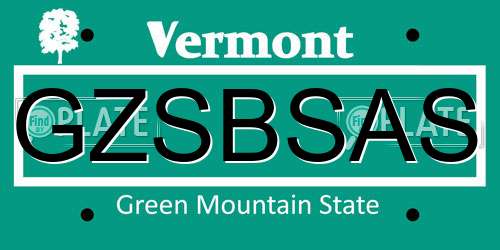GZSBSAS Vermont License Plate