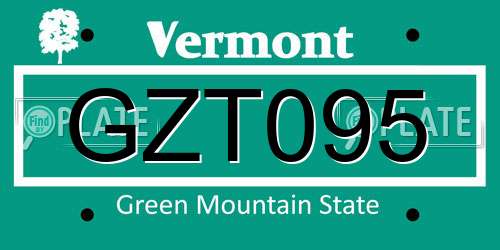 GZT095 Vermont License Plate