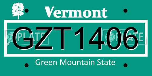 GZT1406 Vermont License Plate