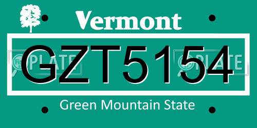 GZT5154 Vermont License Plate