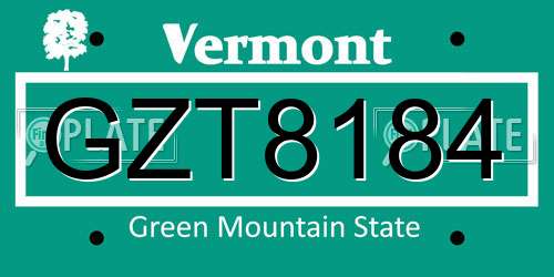GZT8184 Vermont License Plate