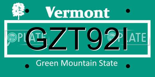 GZT92I Vermont License Plate