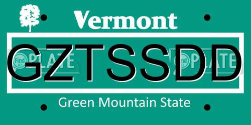 GZTSSDD Vermont License Plate