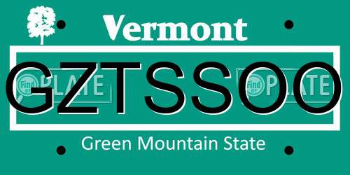 GZTSSOO Vermont License Plate