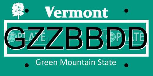 GZZBBDD Vermont License Plate